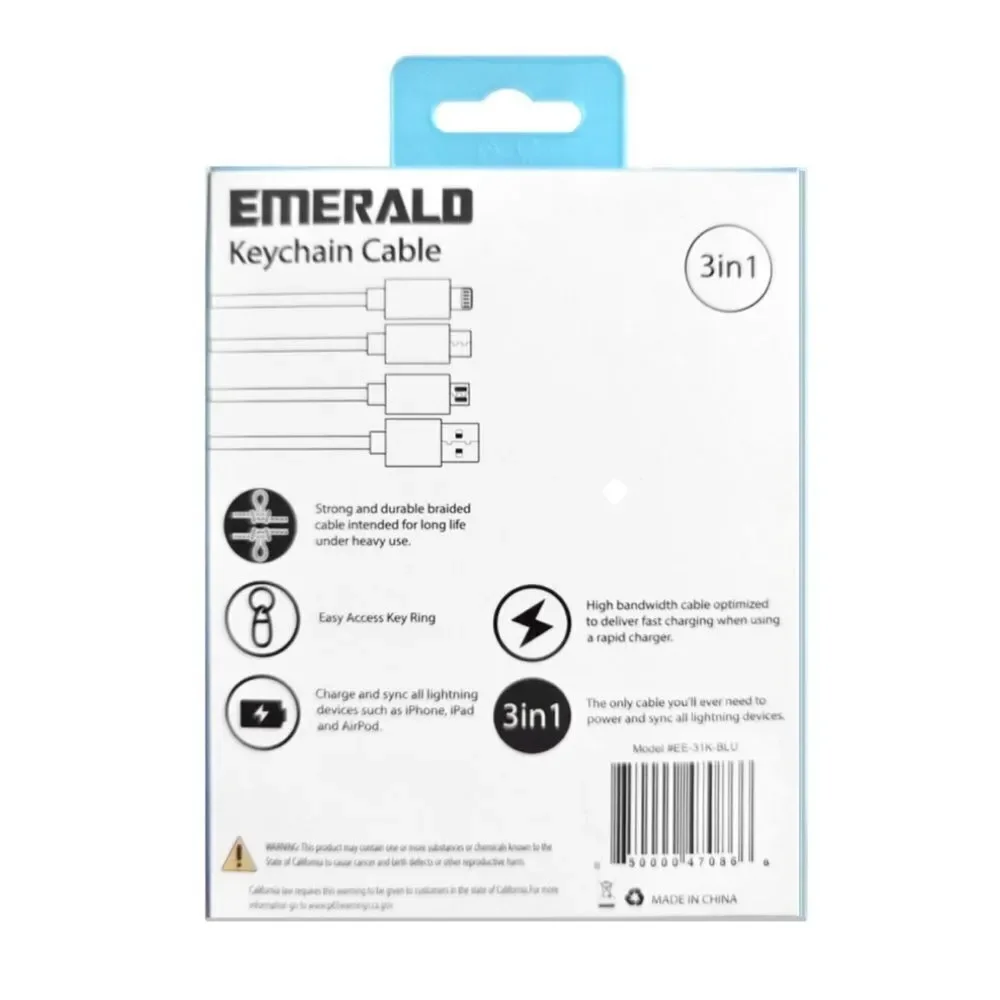 Emerald 3-in-1 Keychain Charging Cable